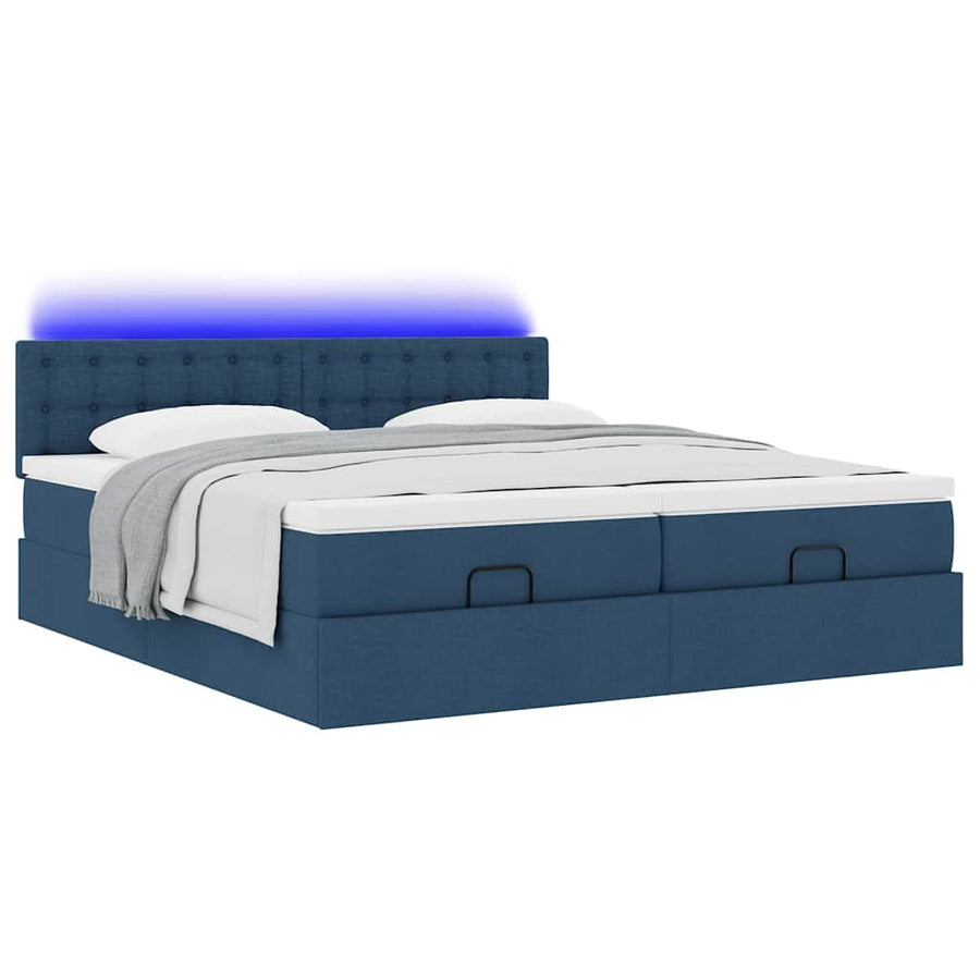 Ottoman bed met matrassen en LED's 180x200cm stof blauw