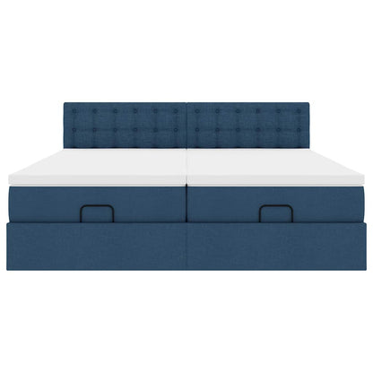 Ottoman bed met matrassen en LED's 180x200cm stof blauw