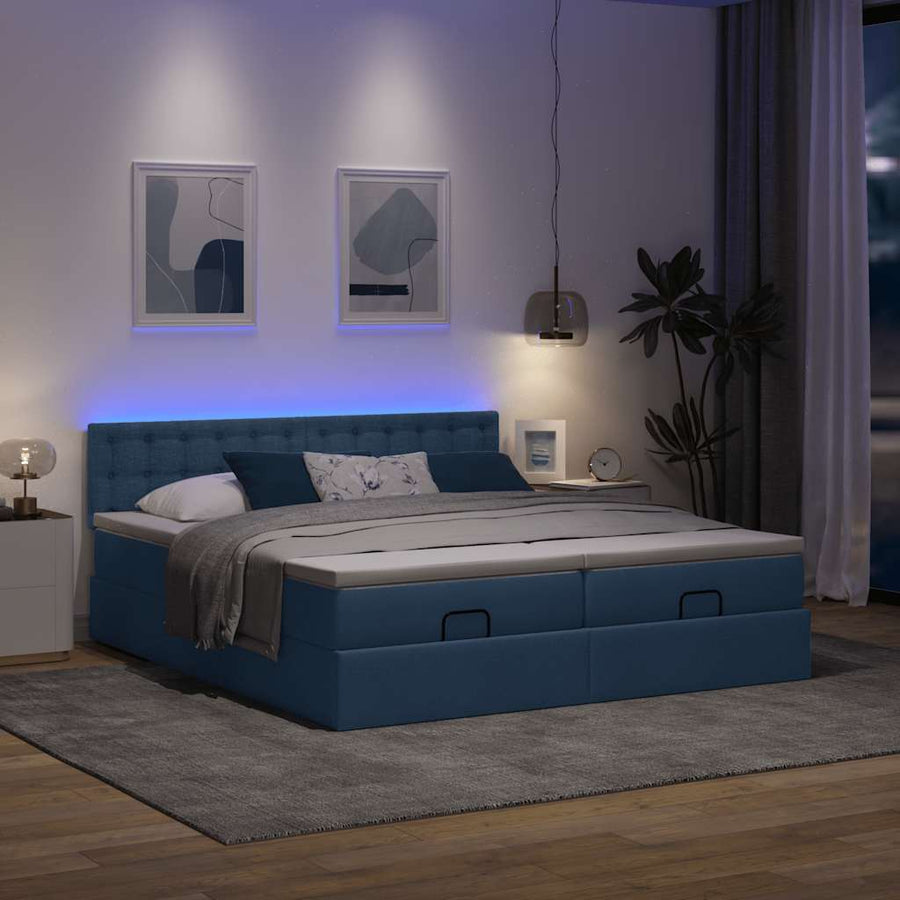 Ottoman bed met matrassen en LED's 180x200cm stof blauw