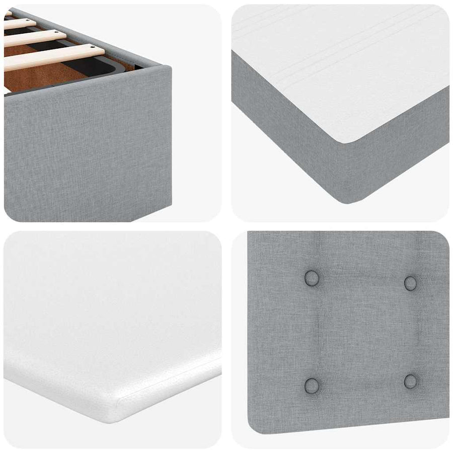 Ottoman bed met matrassen en LED's 200x200cm stof lichtgrijs