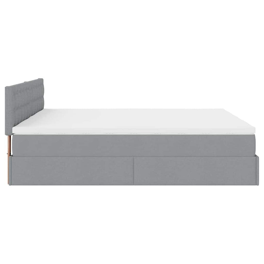Ottoman bed met matrassen en LED's 200x200cm stof lichtgrijs
