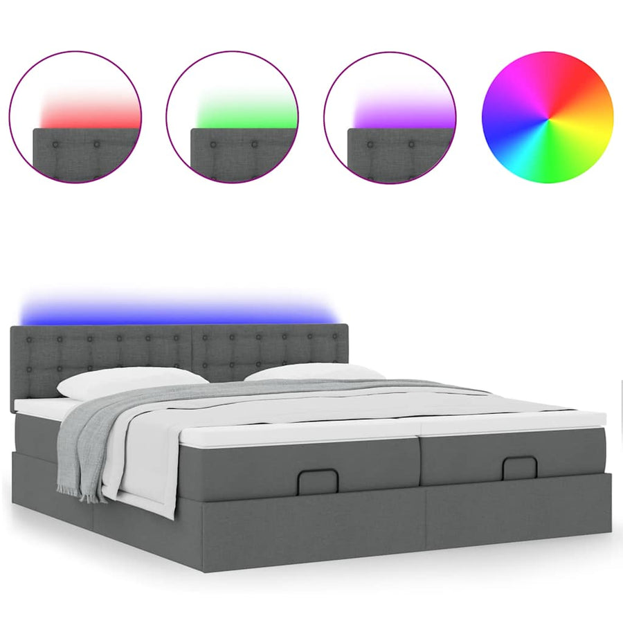 Ottoman bed met matrassen en LED's 200x200cm stof donkergrijs