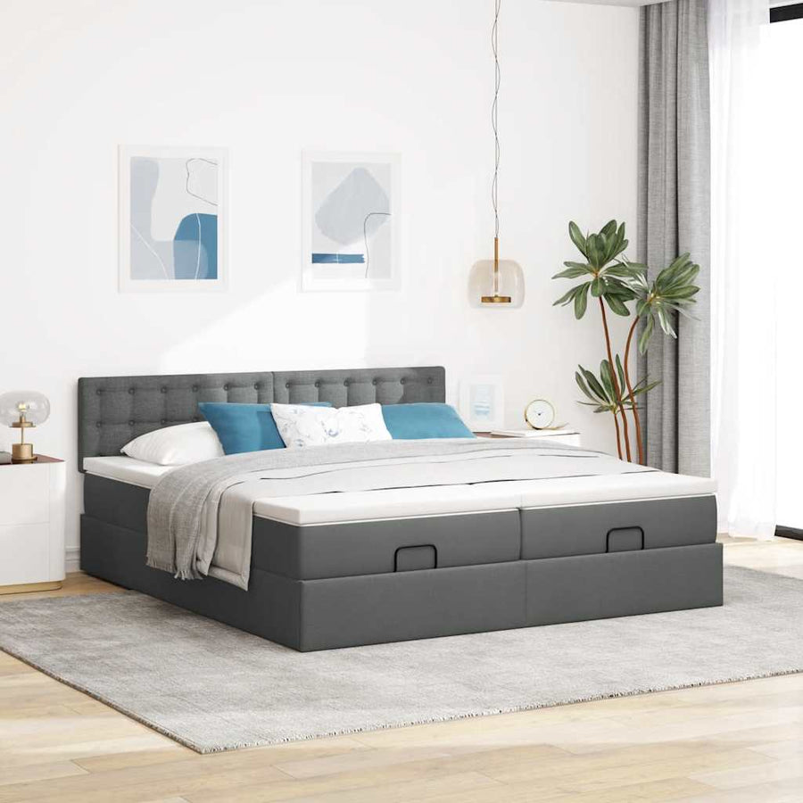 Ottoman bed met matrassen en LED's 200x200cm stof donkergrijs