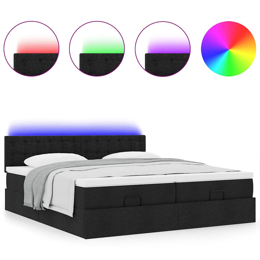 Ottoman bed met matrassen en LED's 200x200cm stof zwart