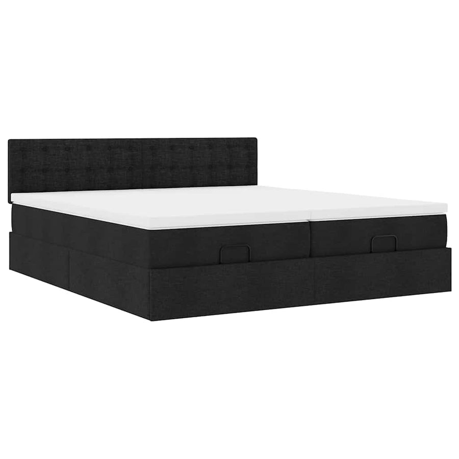 Ottoman bed met matrassen en LED's 200x200cm stof zwart