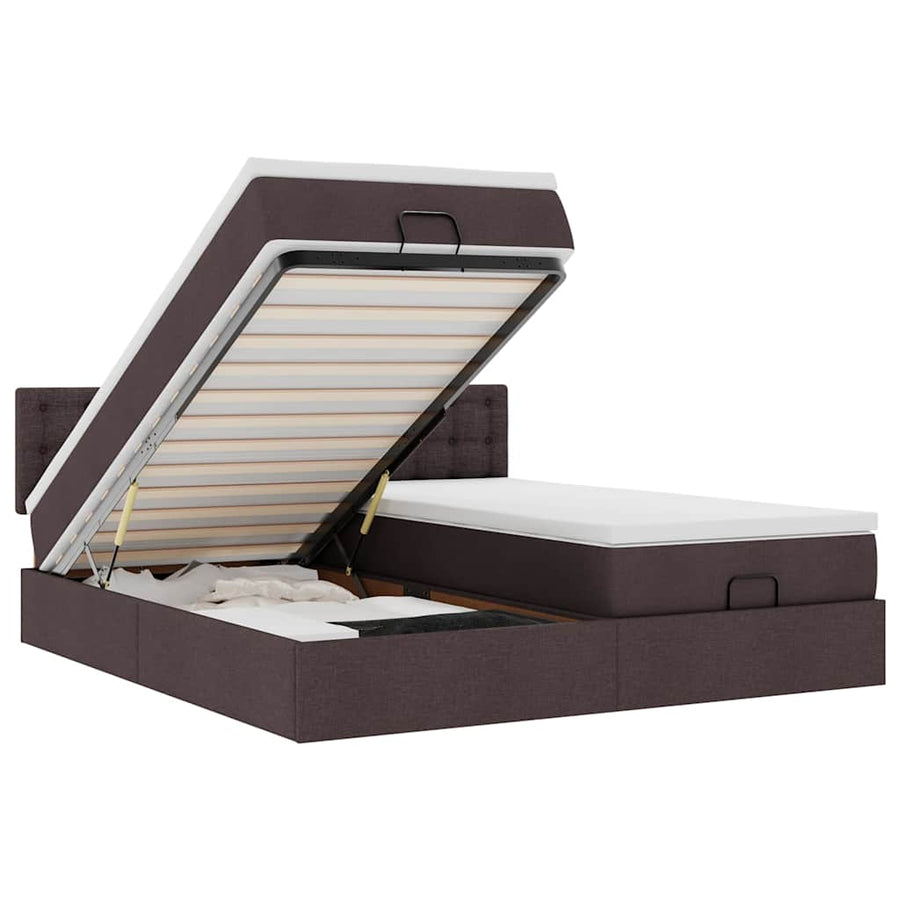 Ottoman bed met matrassen en LED's 200x200cm stof donkerbruin
