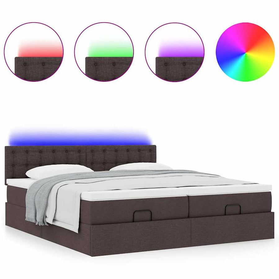 Ottoman bed met matrassen en LED's 200x200cm stof donkerbruin
