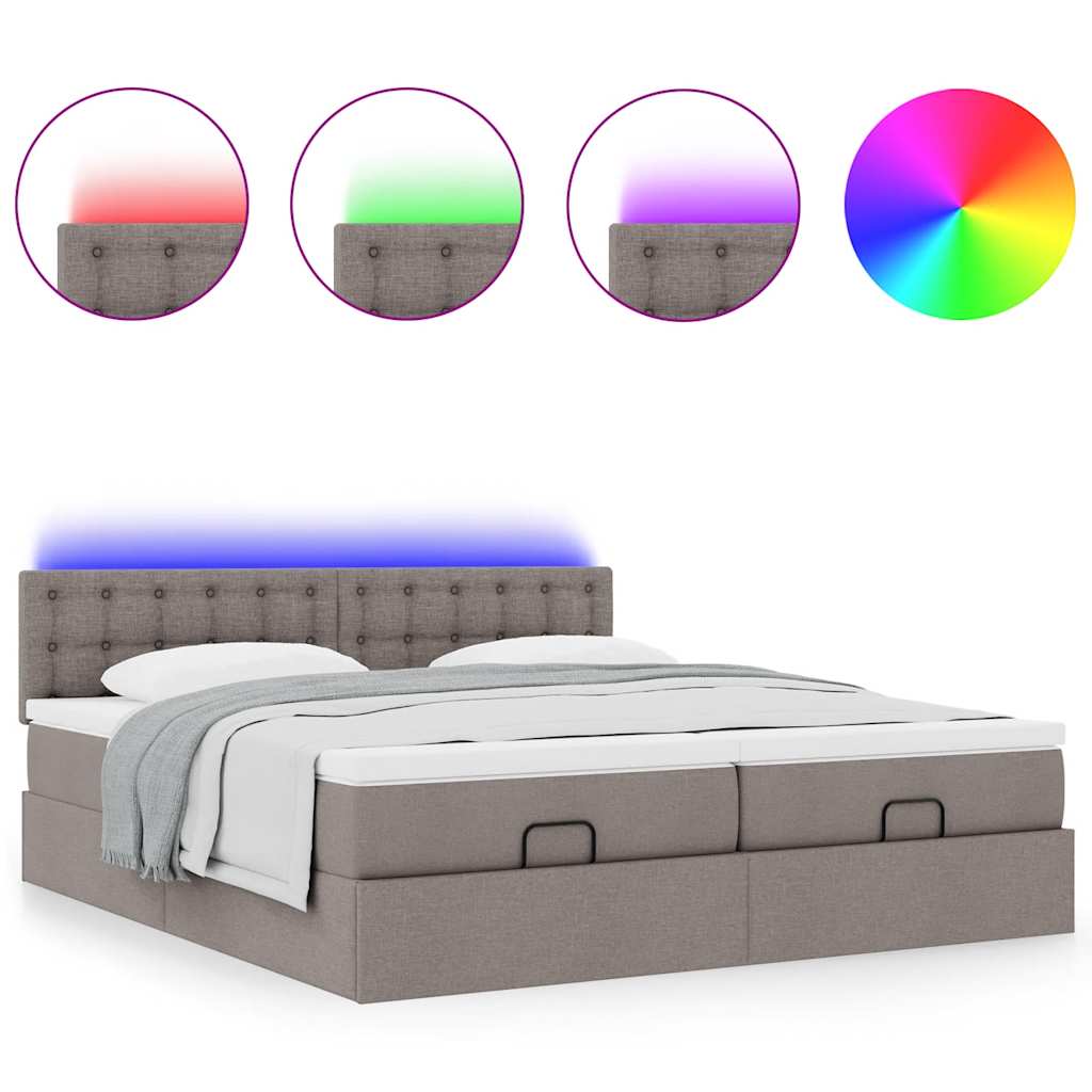 Ottoman bed met matrassen en LED's 200x200cm stof taupe