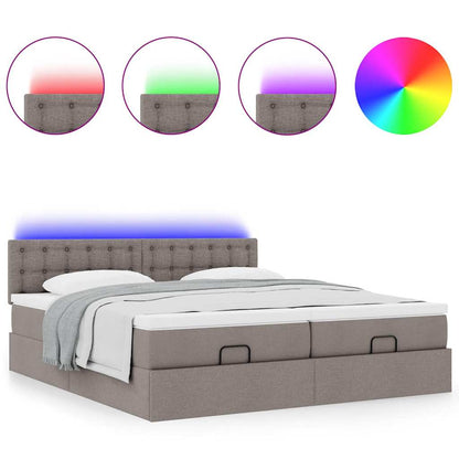 Ottoman bed met matrassen en LED's 200x200cm stof taupe