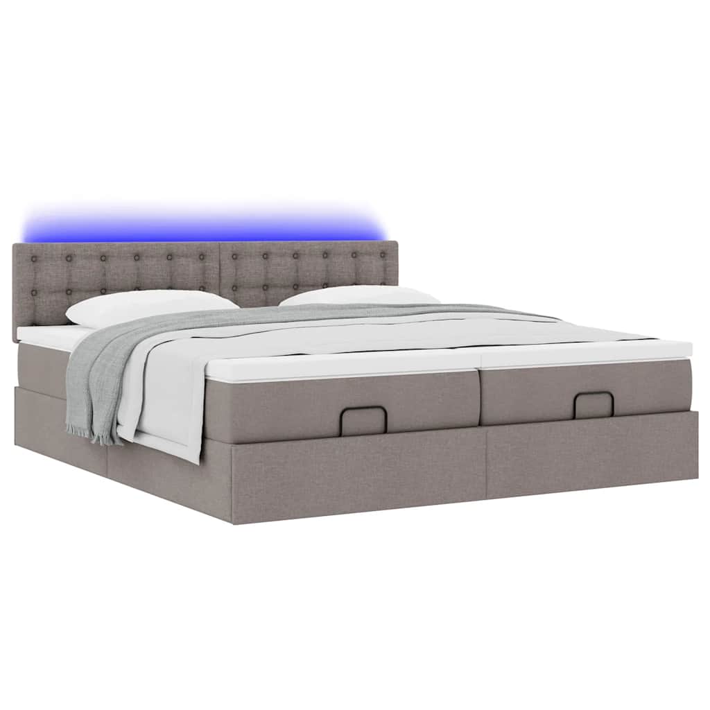 Ottoman bed met matrassen en LED's 200x200cm stof taupe