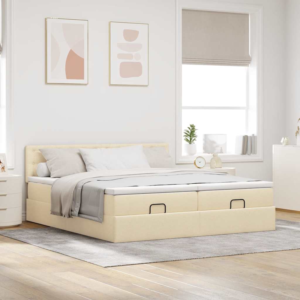 Ottoman bed met matrassen en LED's 200x200cm stof crèmekleurig