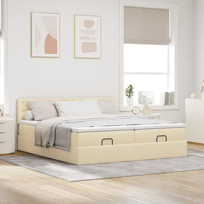 Ottoman bed met matrassen en LED's 200x200cm stof crèmekleurig