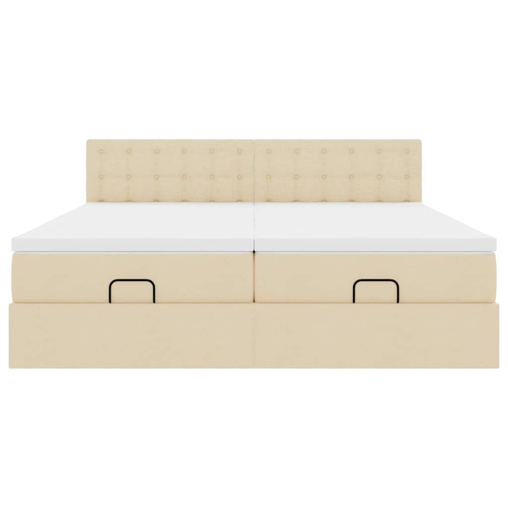 Ottoman bed met matrassen en LED's 200x200cm stof crèmekleurig