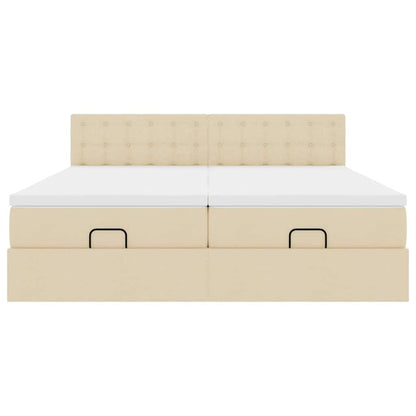 Ottoman bed met matrassen en LED's 200x200cm stof crèmekleurig