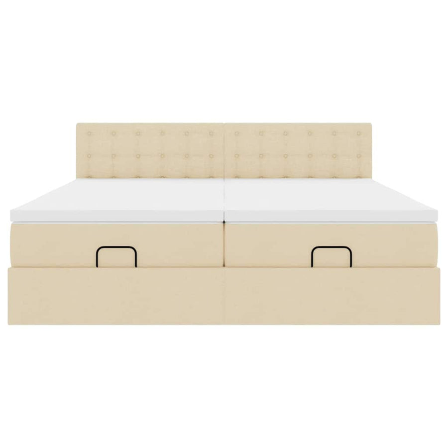 Ottoman bed met matrassen en LED's 200x200cm stof crèmekleurig