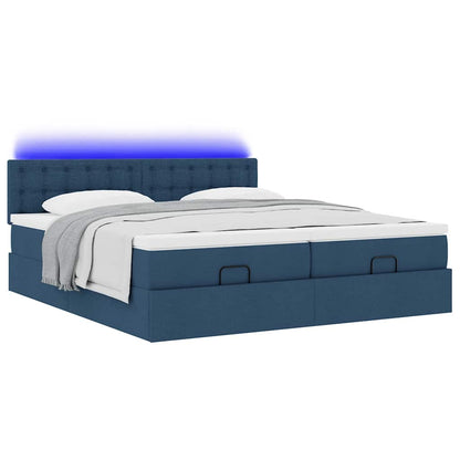 Ottoman bed met matrassen en LED's 200x200cm stof blauw