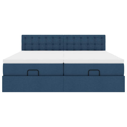 Ottoman bed met matrassen en LED's 200x200cm stof blauw