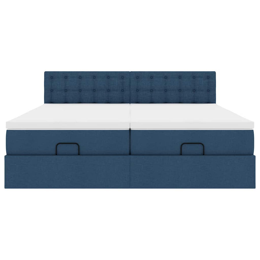 Ottoman bed met matrassen en LED's 200x200cm stof blauw