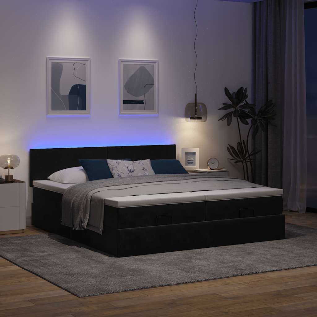Ottoman bed met matrassen en LED's 160x200cm fluweel zwart