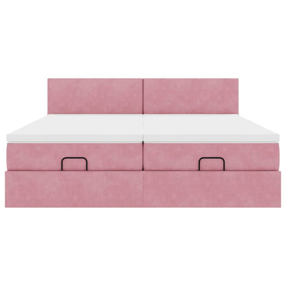 Ottoman bed met matrassen en LED's 160x200cm fluweel roze