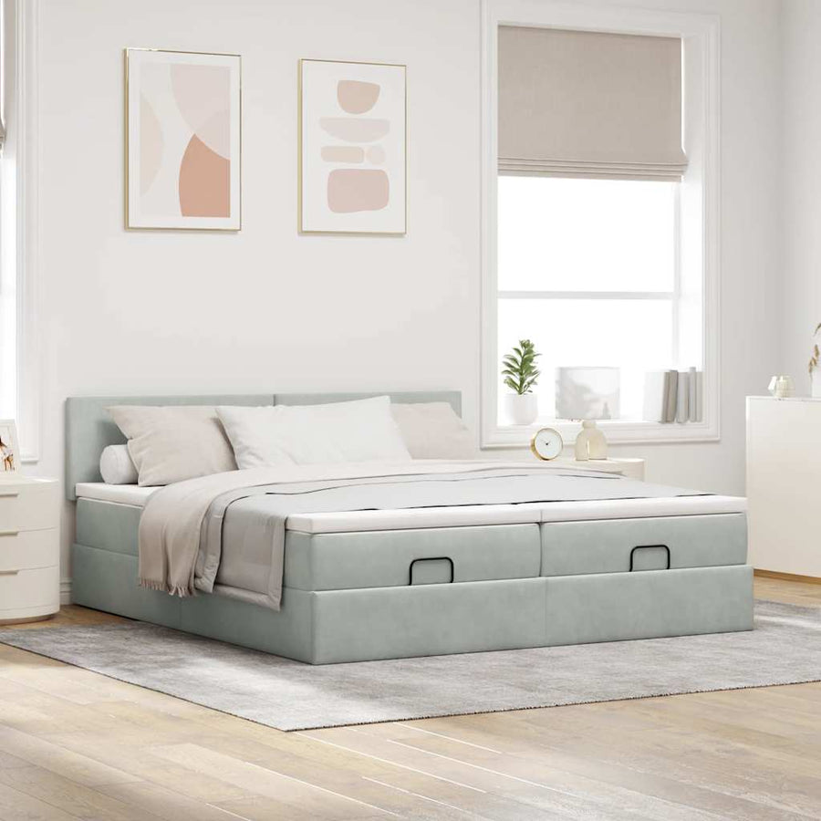 Ottoman bed met matrassen en LED's 180x200cm fluweel lichtgrijs