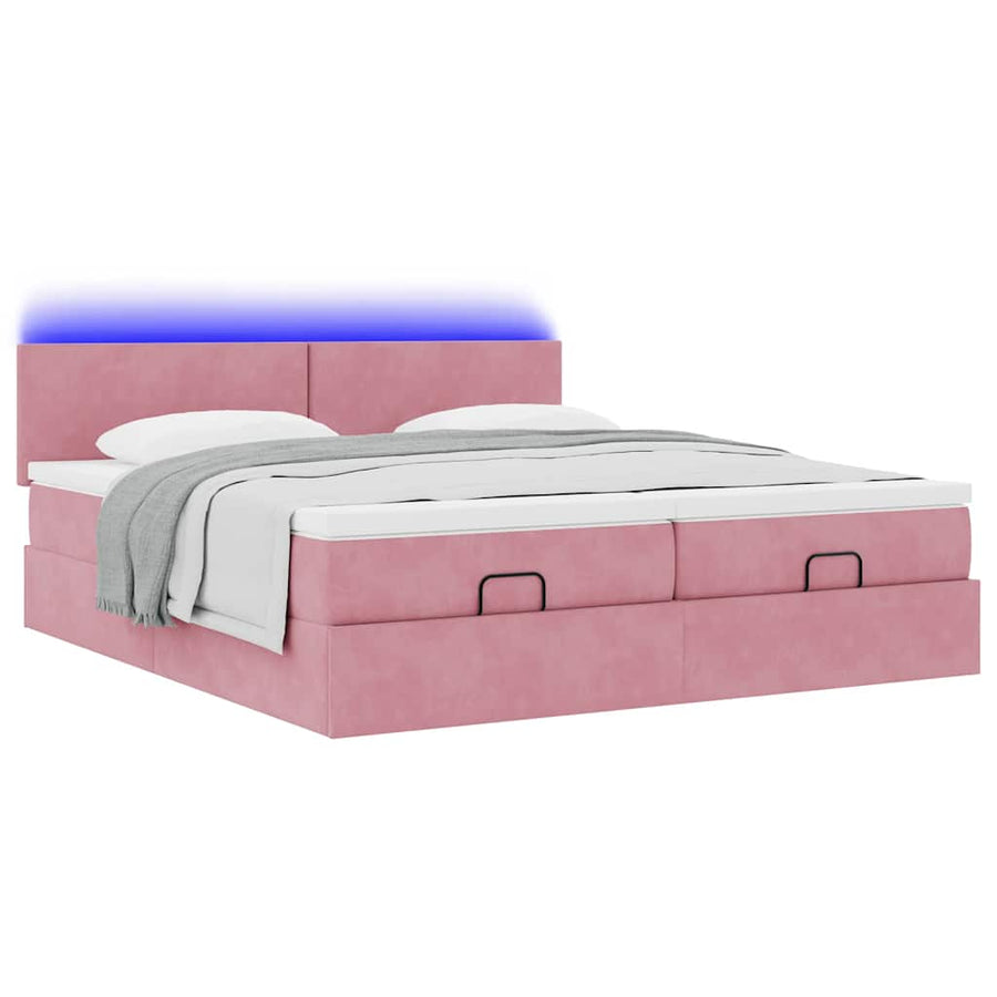 Ottoman bed met matrassen en LED's 180x200cm fluweel roze