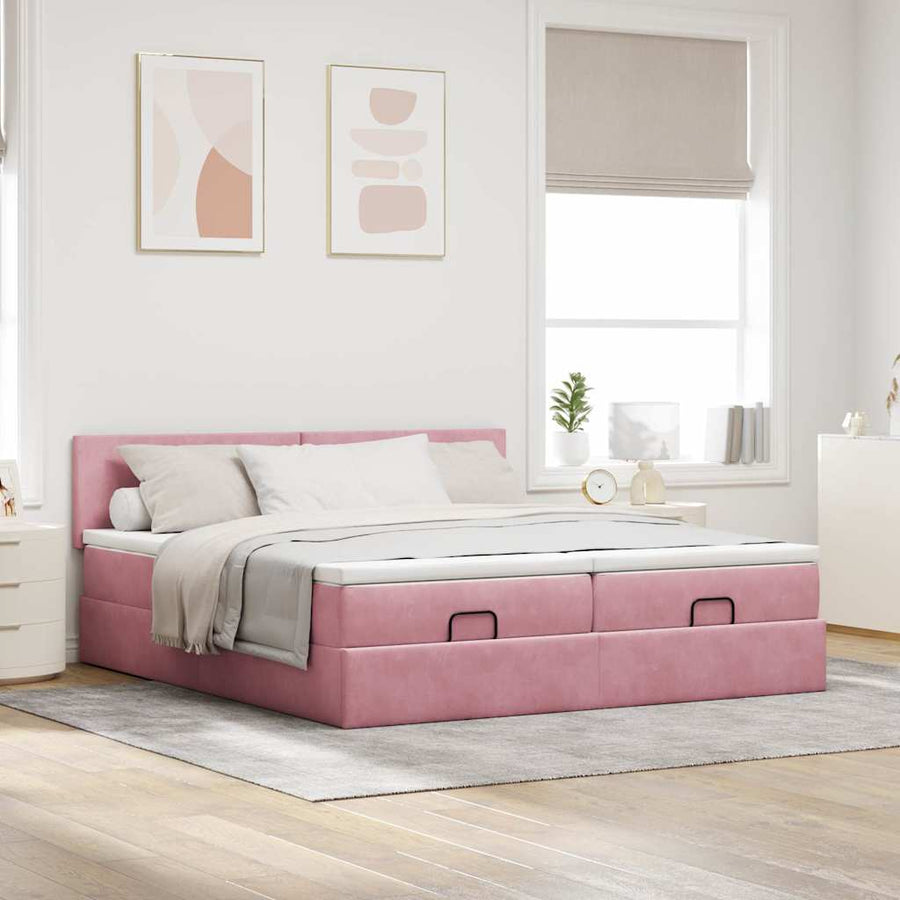Ottoman bed met matrassen en LED's 180x200cm fluweel roze
