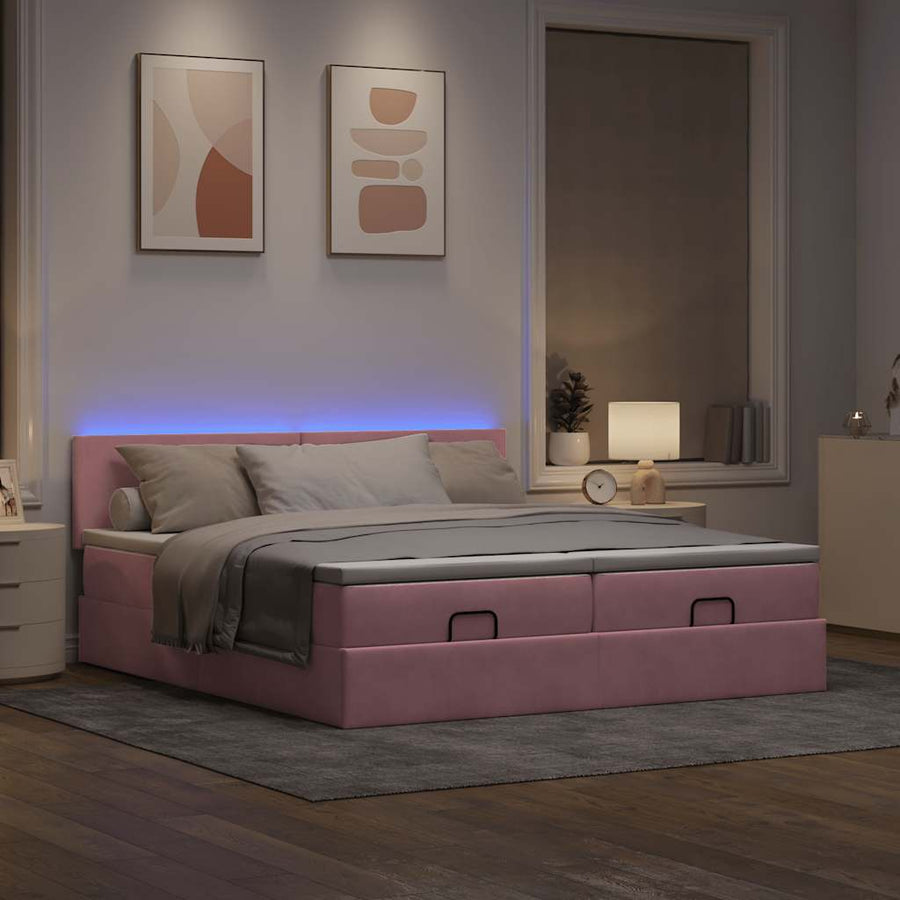 Ottoman bed met matrassen en LED's 180x200cm fluweel roze