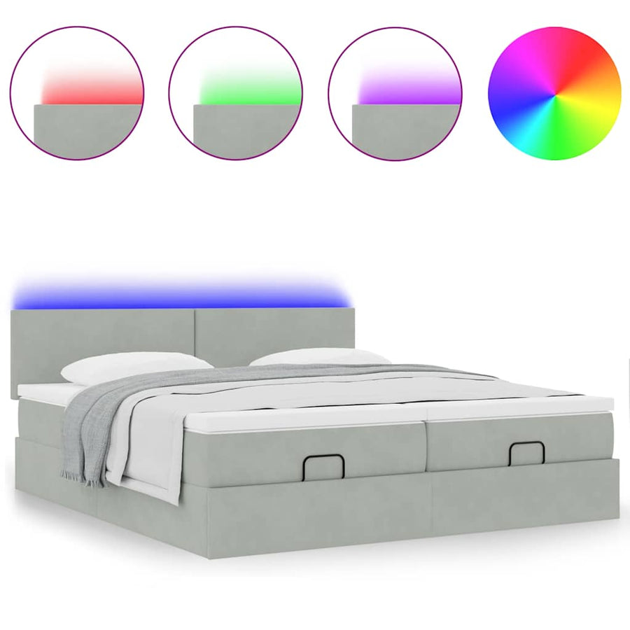 Ottoman bed met matrassen en LED's 200x200cm fluweel lichtgrijs