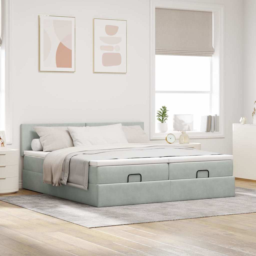 Ottoman bed met matrassen en LED's 200x200cm fluweel lichtgrijs
