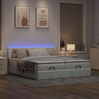 Ottoman bed with mattresses and LEDs 200x200cm velvet light grey