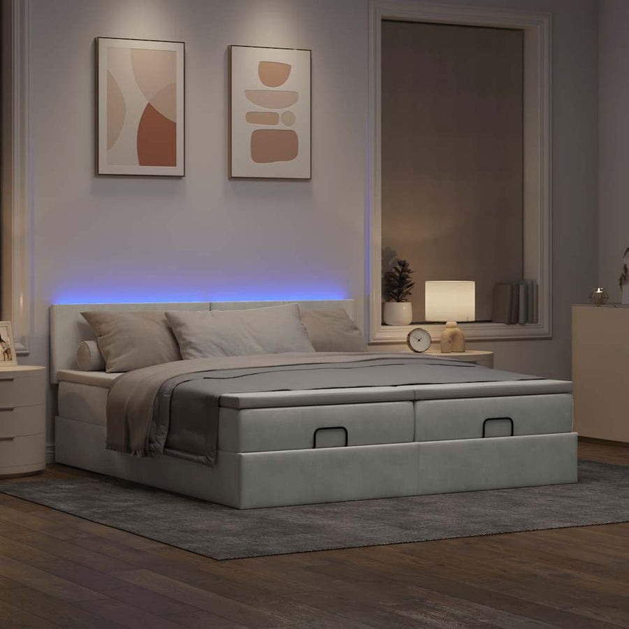 Ottoman bed met matrassen en LED's 200x200cm fluweel lichtgrijs