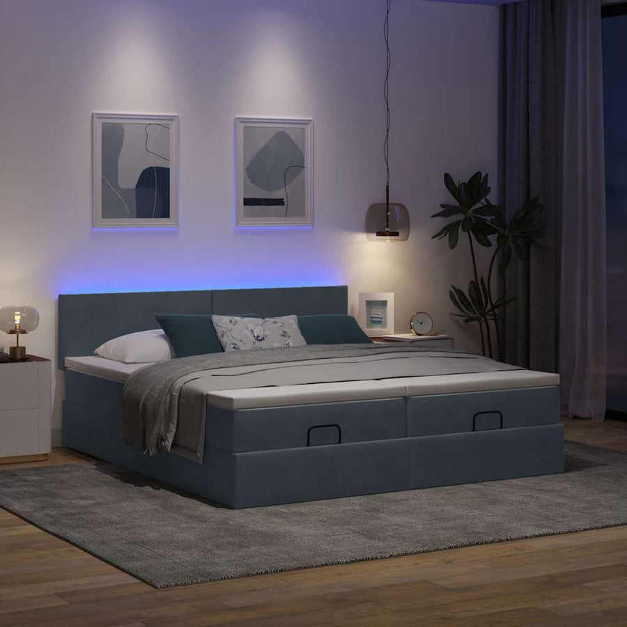 Ottoman bed met matrassen en LED's 200x200cm fluweel