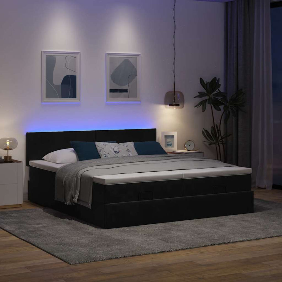 Ottoman bed met matrassen en LED's 200x200cm fluweel zwart