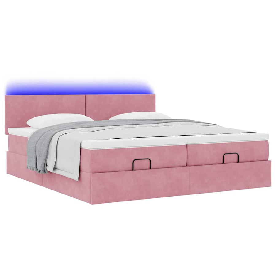 Ottoman bed met matrassen en LED's 200x200cm fluweel roze