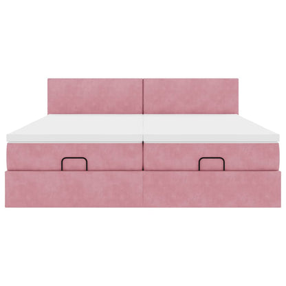 Ottoman bed met matrassen en LED's 200x200cm fluweel roze