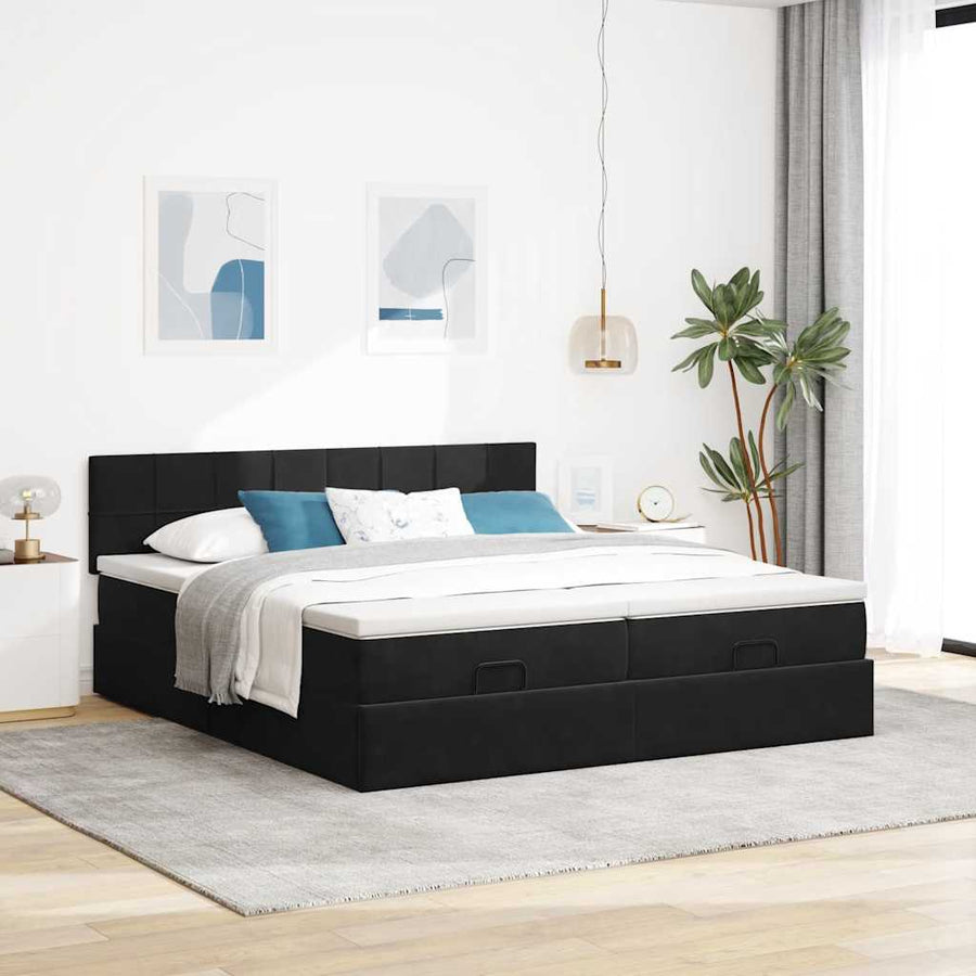 Ottoman Bed Met Matrassen En Led's 180X200Cm Fluweel 180 x 200 cm Zwart