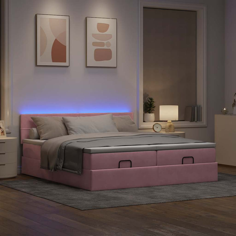 Ottoman Bed Met Matrassen En Led's 180X200Cm Fluweel 180 x 200 cm Roze