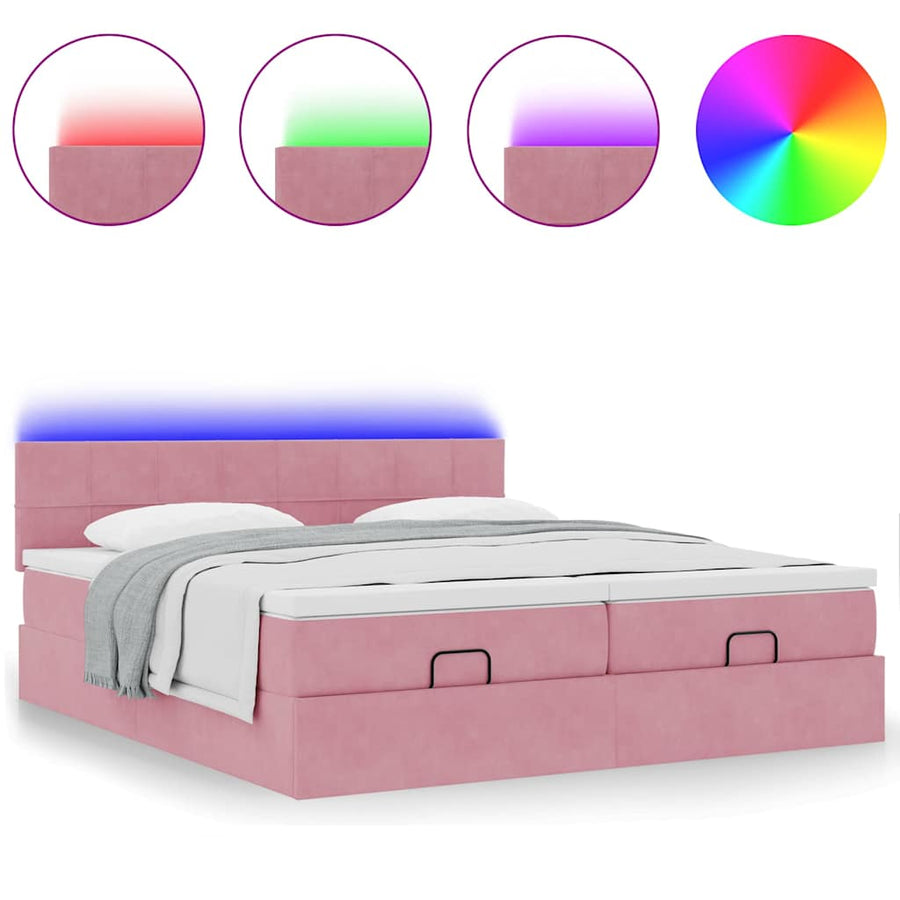 Ottoman Bed Met Matrassen En Led's 180X200Cm Fluweel 180 x 200 cm Roze