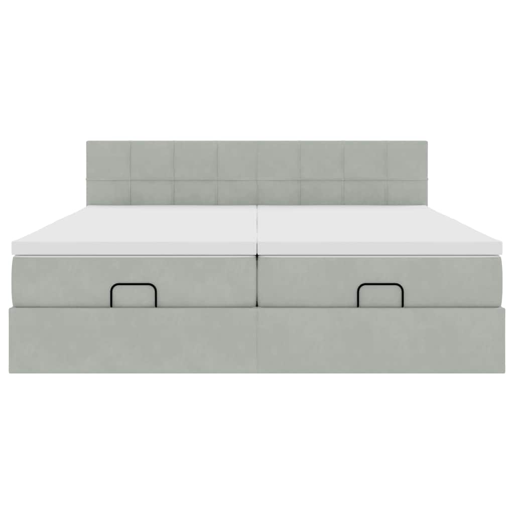 Ottoman bed met matrassen en LED's 200x200cm fluweel lichtgrijs