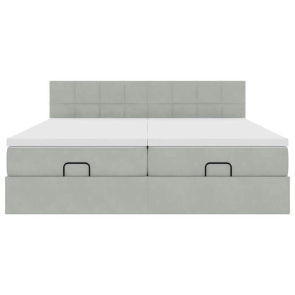 Ottoman bed met matrassen en LED's 200x200cm fluweel lichtgrijs
