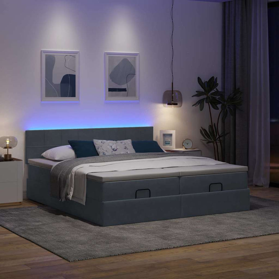 Ottoman bed met matrassen en LED's 200x200cm fluweel