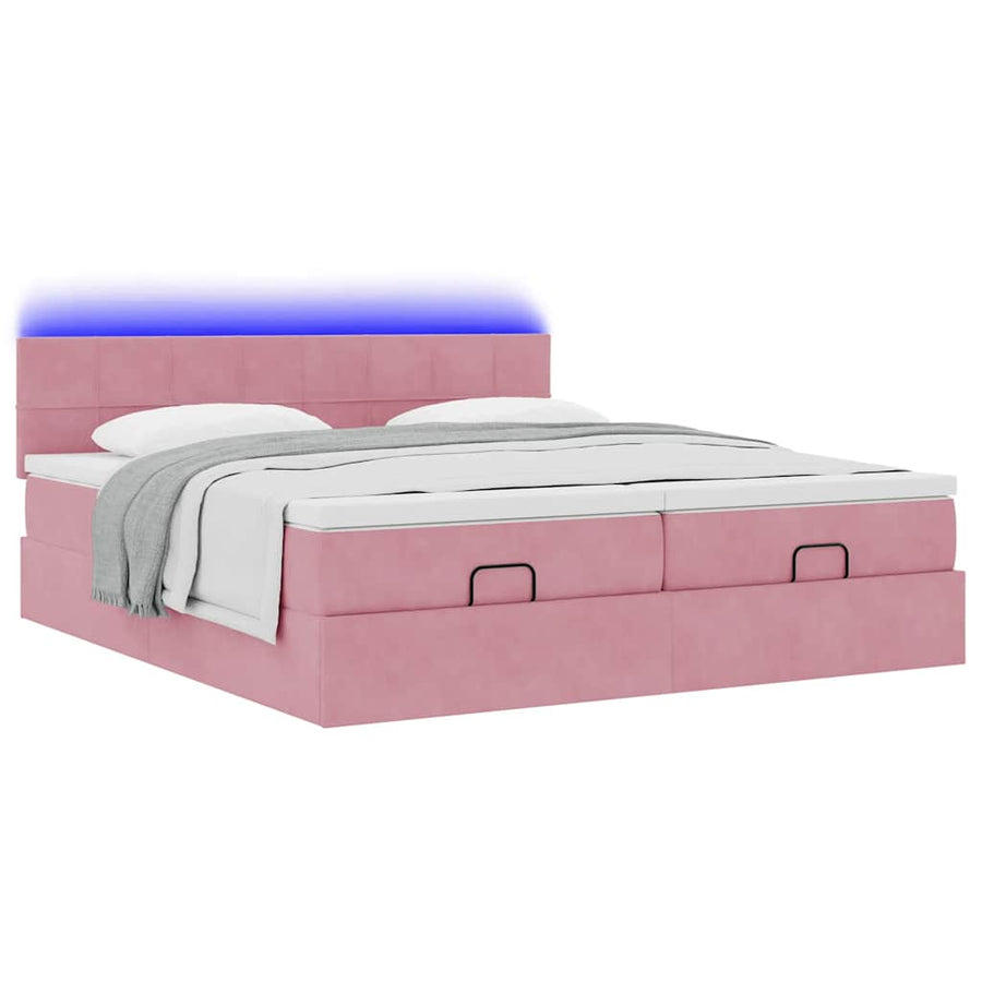 Ottoman bed met matrassen en LED's 200x200cm fluweel roze