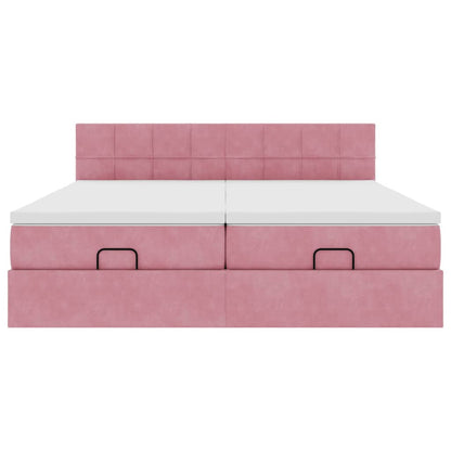 Ottoman bed met matrassen en LED's 200x200cm fluweel roze