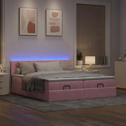 Ottoman bed with mattresses and LEDs 200x200cm velvet pink