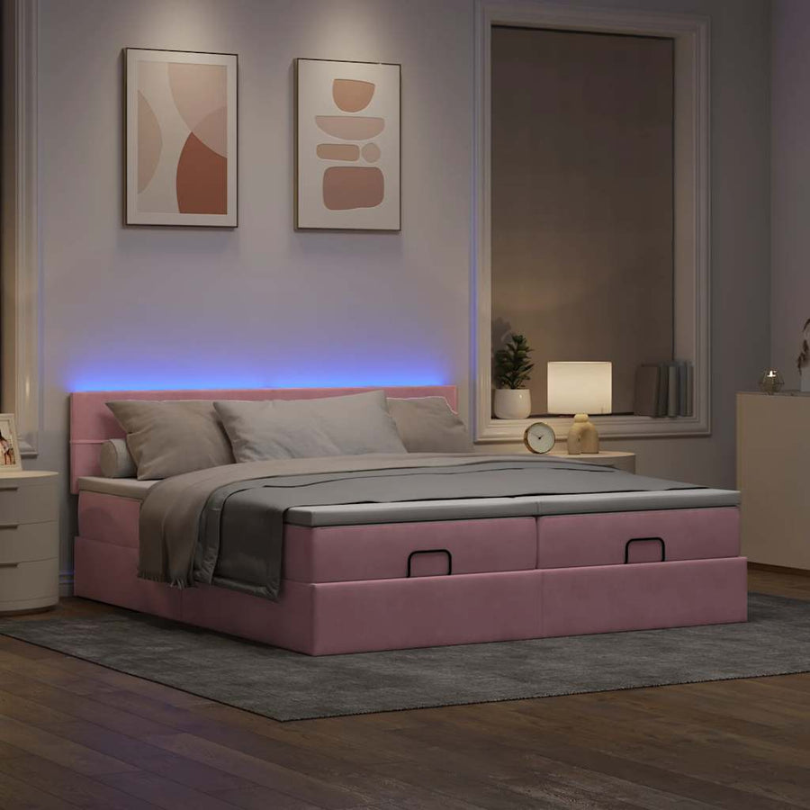 Ottoman bed met matrassen en LED's 200x200cm fluweel roze