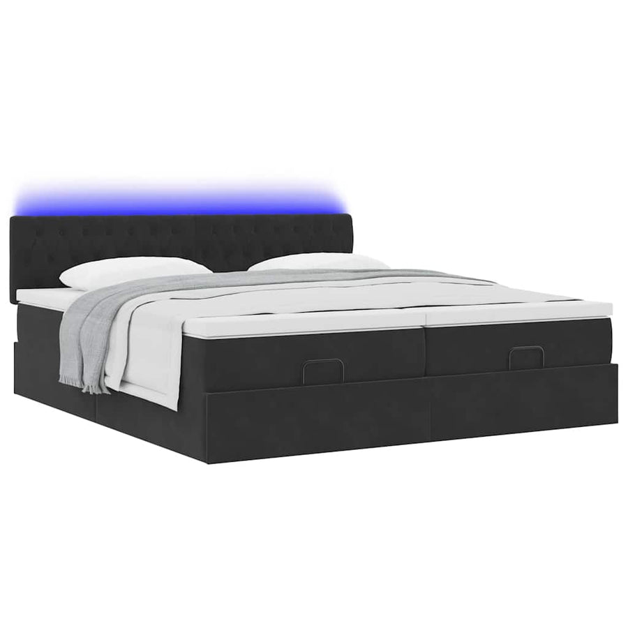Ottoman bed met matrassen en LED's 160x200cm fluweel zwart