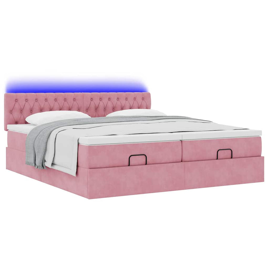 Ottoman bed met matrassen en LED's 160x200cm fluweel roze