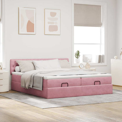 Ottoman bed met matrassen en LED's 160x200cm fluweel roze