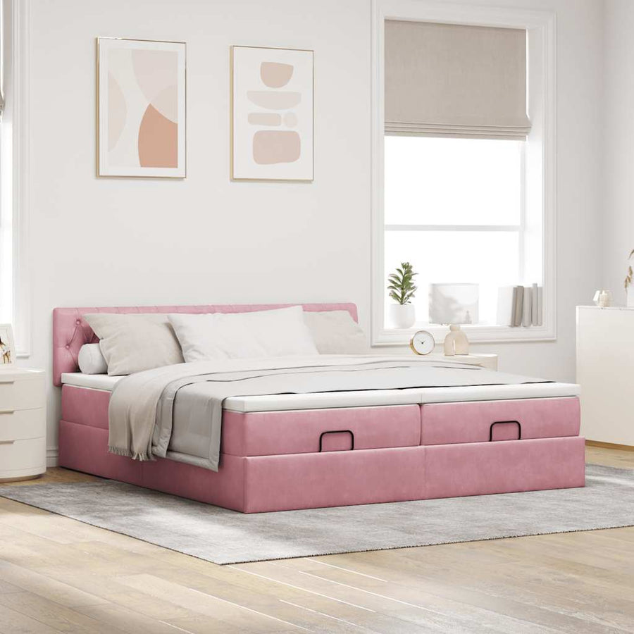 Ottoman bed met matrassen en LED's 160x200cm fluweel roze